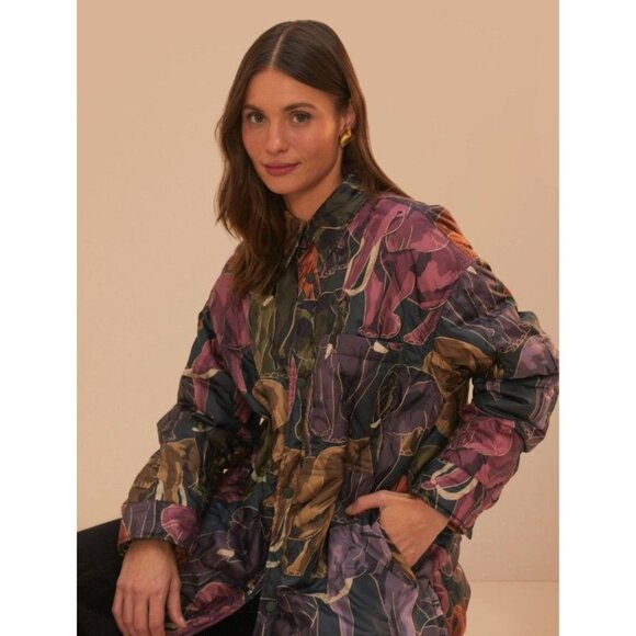 Farm Rio Elephants Reversible Puffer Jacket  Jungle Size L NWT Colorful - Picture 4 of 9